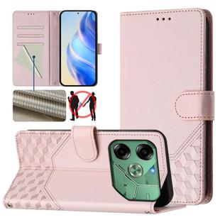 For Tecno Pova 6 4G Honeycomb Embossing RFID Leather Phone Case(Pink)