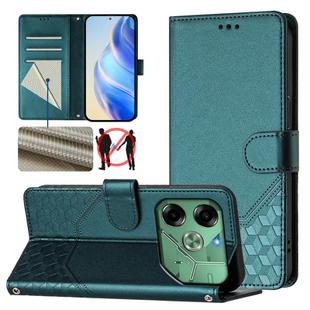 For Tecno Pova 6 4G Honeycomb Embossing RFID Leather Phone Case(Peacock Green)