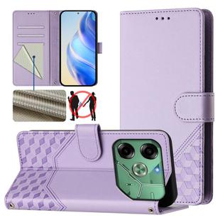 For Tecno Pova 6 4G Honeycomb Embossing RFID Leather Phone Case(Light Purple)