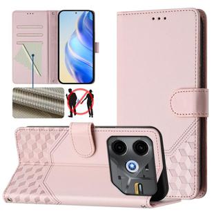 For Tecno Pova 6 Neo Honeycomb Embossing RFID Leather Phone Case(Pink)