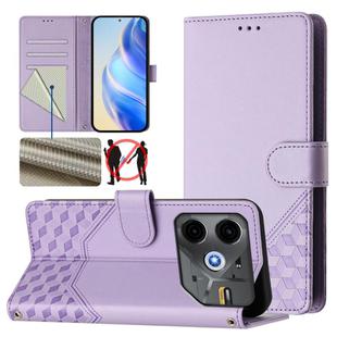 For Tecno Pova 6 Neo Honeycomb Embossing RFID Leather Phone Case(Light Purple)