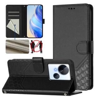 For Tecno Spark 10 5G Honeycomb Embossing RFID Leather Phone Case(Black)