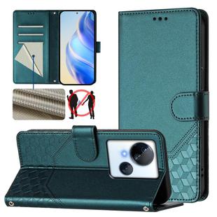 For Tecno Spark 10 5G Honeycomb Embossing RFID Leather Phone Case(Peacock Green)