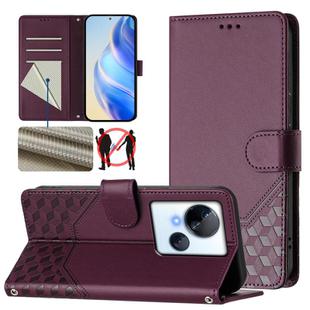 For Tecno Spark 10 5G Honeycomb Embossing RFID Leather Phone Case(Violet)