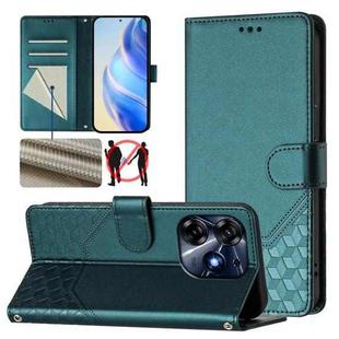 For Tecno Spark 10 Pro 4G Honeycomb Embossing RFID Leather Phone Case(Peacock Green)