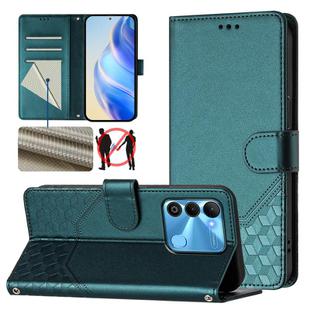 For Tecno Spark Go 2022 / Spark 8C Honeycomb Embossing RFID Leather Phone Case(Peacock Green)