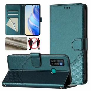 For Tecno Camon 15 / 15 Air Honeycomb Embossing RFID Leather Phone Case(Peacock Green)