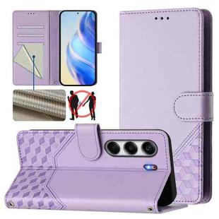 For Tecno Camon 40 4G Honeycomb Embossing RFID Leather Phone Case(Light Purple)