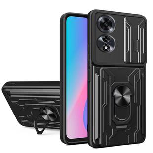 For OPPO A60 4G Sliding Camshield TPU+PC Phone Case with Card Slot(Black)