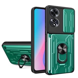 For OPPO A60 4G Sliding Camshield TPU+PC Phone Case with Card Slot(Dark Green)