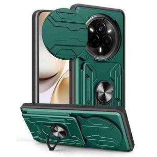 For Realme 14 Pro 5G Sliding Camshield TPU+PC Phone Case with Card Slot(Dark Green)