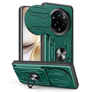 For Realme 14 Pro+ 5G Sliding Camshield TPU+PC Phone Case with Card Slot(Dark Green)