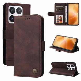 For Xiaomi 14T Pro Skin Feel Life Tree Metal Button Leather Phone Case(Brown)