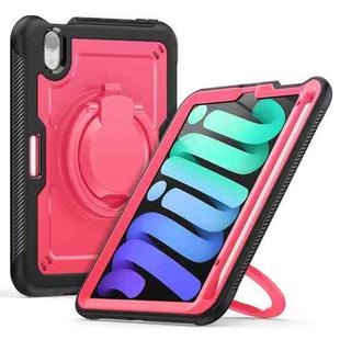 For iPad mini 2024 / mini 6 Honeycomb Hybrid Tablet Case with Handle Holder & Strap(Rose Red)