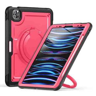 For iPad Pro 11 2022 / Air 10.9 2022 Honeycomb Hybrid Tablet Case with Handle Holder & Strap(Rose Red)