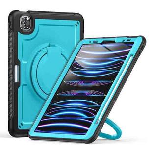 For iPad Pro 11 2022 / Air 10.9 2022 Honeycomb Hybrid Tablet Case with Handle Holder & Strap(Light Blue)