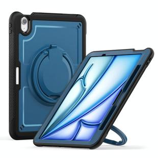 For iPad Air 11 2025 / 2024 Honeycomb Hybrid Tablet Case with Handle Holder & Strap(Navy Blue)