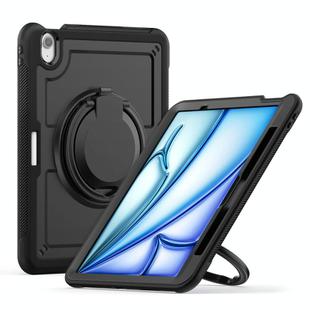 For iPad Air 11 2025 / 2024 Honeycomb Hybrid Tablet Case with Handle Holder & Strap(Black)