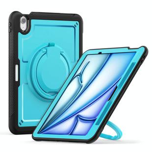 For iPad Air 11 2025 / 2024 Honeycomb Hybrid Tablet Case with Handle Holder & Strap(Light Blue)