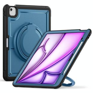 For iPad Air 13 2025 / 2024 Honeycomb Hybrid Tablet Case with Handle Holder & Strap(Navy Blue)