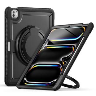 For iPad Pro 13 2024 Honeycomb Hybrid Tablet Case with Handle Holder & Strap(Black)