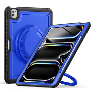 For iPad Pro 13 2024 Honeycomb Hybrid Tablet Case with Handle Holder & Strap(Dark Blue)