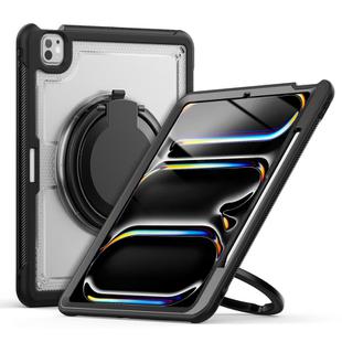 For iPad Pro 13 2024 Honeycomb Hybrid Tablet Case with Handle Holder & Strap(Transparent)