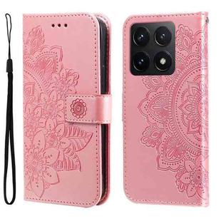 For Xiaomi 14T Seven-petal Flowers Embossing Leather Phone Case(Rose Gold)