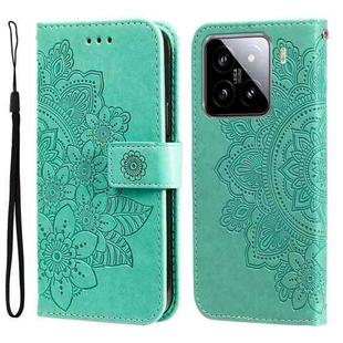 For Xiaomi 15 Seven-petal Flowers Embossing Leather Phone Case(Green)