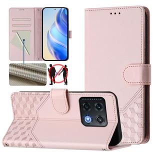 For OnePlus 10 Pro 5G Honeycomb Embossing RFID Leather Phone Case(Pink)