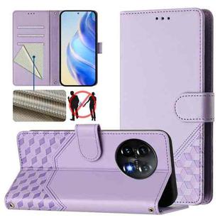 For OnePlus 11 Honeycomb Embossing RFID Leather Phone Case(Light Purple)