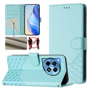 For OnePlus 12 5G Global Honeycomb Embossing RFID Leather Phone Case(Mint Green)