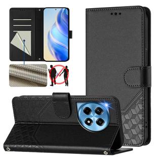 For OnePlus 12R 5G Global Honeycomb Embossing RFID Leather Phone Case(Black)