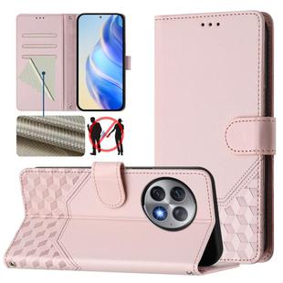 For OnePlus Ace 2 Pro 5G Honeycomb Embossing RFID Leather Phone Case(Pink)