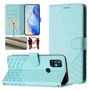 For OnePlus Nord N10 5G Honeycomb Embossing RFID Leather Phone Case(Mint Green)