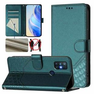 For OnePlus Nord N10 5G Honeycomb Embossing RFID Leather Phone Case(Peacock Green)