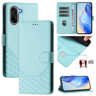 For OnePlus Ace 5 Racing Honeycomb Embossing RFID Leather Phone Case(Mint Green)