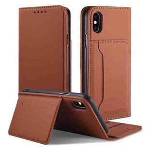 For iPhone X / XS Strong Magnetism Shockproof Horizontal Flip Liquid Feel Leather Case with Holder & Card Slots & Wallet(Brown)