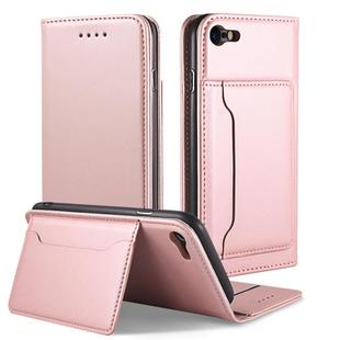 For iPhone SE 2022 / SE 2020 / 8 / 7 Strong Magnetism Shockproof Horizontal Flip Liquid Feel Leather Case with Holder & Card Slots & Wallet(Rose Gold)