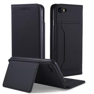 For iPhone SE 2022 / SE 2020 / 8 / 7 Strong Magnetism Shockproof Horizontal Flip Liquid Feel Leather Case with Holder & Card Slots & Wallet(Black)