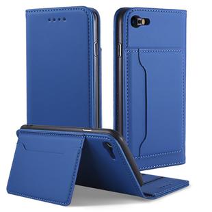 For iPhone SE 2022 / SE 2020 / 8 / 7 Strong Magnetism Shockproof Horizontal Flip Liquid Feel Leather Case with Holder & Card Slots & Wallet(Blue)