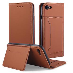 For iPhone SE 2022 / SE 2020 / 8 / 7 Strong Magnetism Shockproof Horizontal Flip Liquid Feel Leather Case with Holder & Card Slots & Wallet(Brown)
