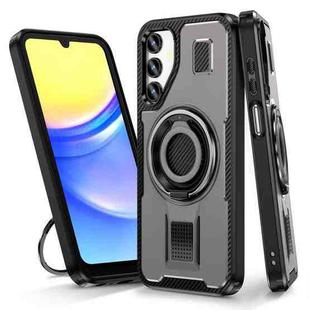 For Samsung Galaxy A15 Ring Holder Carbon Fiber PC Hybrid TPU Phone Case(Grey)