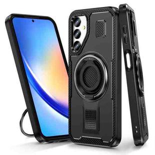 For Samsung Galaxy A24 5G Ring Holder Carbon Fiber PC Hybrid TPU Phone Case(Black)
