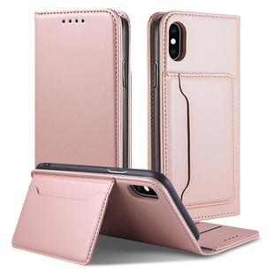 For iPhone XS Max Strong Magnetism Shockproof Horizontal Flip Liquid Feel Leather Case with Holder & Card Slots & Wallet(Rose Gold)