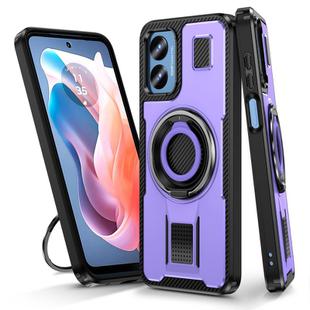 For Motorola Moto G Play 4G 2024 Ring Holder Carbon Fiber PC Hybrid TPU Phone Case(Purple)