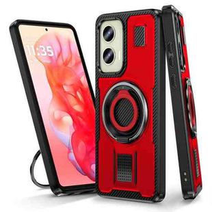 For Motorola Moto G Stylus 5G 2024 Ring Holder Carbon Fiber PC Hybrid TPU Phone Case(Red)