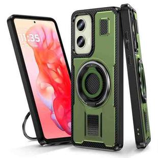 For Motorola Moto G Stylus 5G 2024 Ring Holder Carbon Fiber PC Hybrid TPU Phone Case(Army Green)