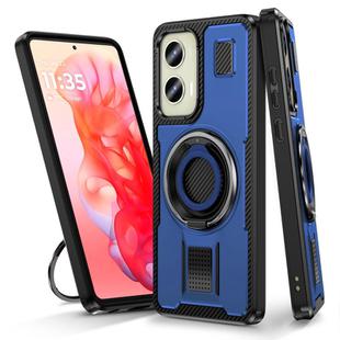 For Motorola Moto G Stylus 5G 2024 Ring Holder Carbon Fiber PC Hybrid TPU Phone Case(Blue)