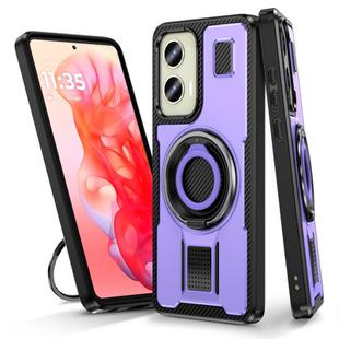 For Motorola Moto G Stylus 5G 2024 Ring Holder Carbon Fiber PC Hybrid TPU Phone Case(Purple)